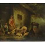 George Morland (1763-1804): Feeding the Pigs, oil on canvas unsigned,