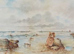 Edward C Booth (British 1821-c1893): Waiting for the Fishermen to Return, watercolour signed 21.