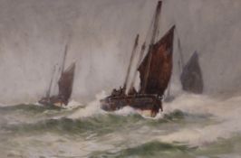 Ernest Dade (Staithes Group 1868-1934): Banff & Padstow Fishing Boats in a Choppy Seas off the