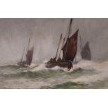 Ernest Dade (Staithes Group 1868-1934): Banff & Padstow Fishing Boats in a Choppy Seas off the
