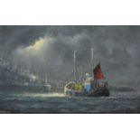 Jack Rigg (British 1927-): Stornoway Fishing Boat returning to Harbour,
