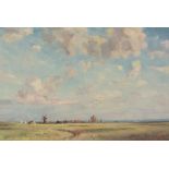 Kenneth Denton (American 1932-): 'Acle Marsh Norfolk', oil on canvas board signed,