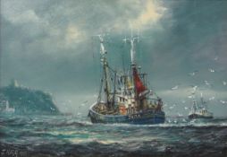 Jack Rigg (British 1927-): 'Off Scarborough', oil on board signed and dated 1988,