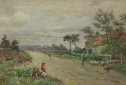 Albert George Stevens (Staithes Group 1863-1925): Driving Sheep on a Country Lane,