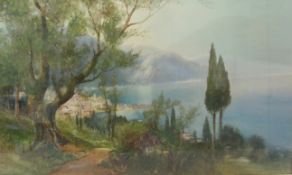 John Shapland (British 1865-1929): Italianate Lake scene , watercolour signed 59.5cm x 95.