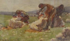 Henry Silkstone Hopwood (Staithes Group 1860-1914): 'Sheep Shearing', watercolour signed,