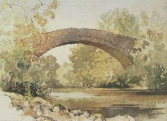 Harry Hudson Rodmell (British 1896-1984): 'Ivelet Bridge' on the River Swale at Gunnerside,