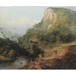 English School (19th century): High Tor Matlock Derbyshire with an early Steam Train entering the