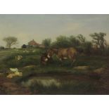 William Henderson of Whitby (British 1844-1904): Donkeys Ducks and Sheep by a Pond,