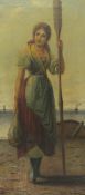 G Lenz (Continental late 19th century): Fisher Girl on the Beach,