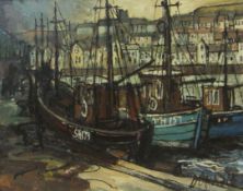 Tom Durkin (British 1928-1990): Fishing Boats in Scarborough Harbour,
