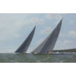 James Miller (British 1962-): 'Rainbow and Ranger Racing on the Solent 2012', oil on canvas signed,