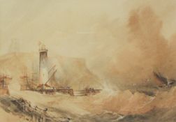 Henry Barlow Carter (British 1804-1868): Scarborough Lighthouse and the entrance to the Harbour in
