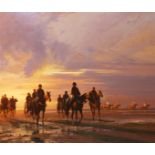 Peter A Smith (Scottish 1949-): 'Ayrshire Dawn' - riding out on the sands, oil on canvas signed,