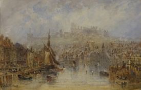 George Weatherill (British 1810-1890): Dock End Whitby looking towards the Abbey,