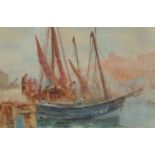 Frank Rousse (British fl.1897-1917): Fishing Boats in Whitby Harbour, watercolour signed 17cm x 25.