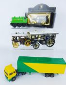 Corgi die-cast models: two Traction Engines, Garrett Showman's Tractor, Muntons promo.