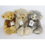Charlie Bears: Year Bears for 2009, 2010, 2011, with ribbon ties and tags, H48cm max,