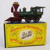 Matchbox Model of YesterYear Santa Fe Loco Y-13 in blue and yellow box Condition Report