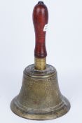 Early 20th century LNER brass bell with polished wood handle