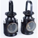 Two painted Carbide train signal lights (2)