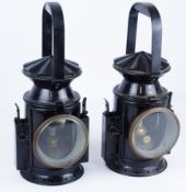 Two painted Carbide train signal lights (2)