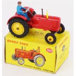Dinky Toys die-cast model 300 Massey-Harris Tractor, red body with yellow hubs & exhaust,