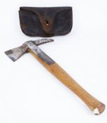 Early 20th Century Fireman's axe with leather pouch,