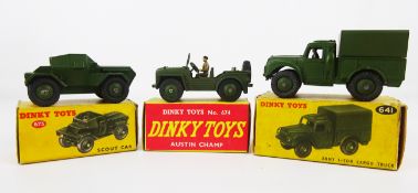 Dinky Austin Champ, 674, Army 1-To Cargo Truck, 641, Scout Car with Driver, 673,