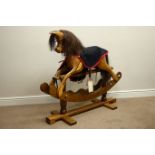 Late 20th century handmade rocking horse by Ian Armstrong, Durham, pine trestle base,