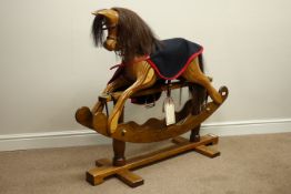 Late 20th century handmade rocking horse by Ian Armstrong, Durham, pine trestle base,