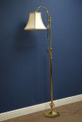 Brass adjustable standard lamp on hexagonal column and base,