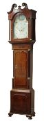 Early 19th century mahogany banded oak and inlaid longcase clock, arched 18.