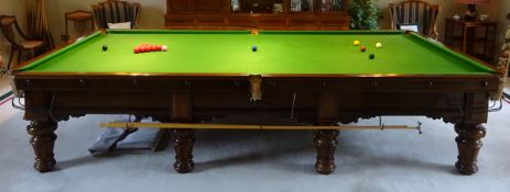 19th century Stevens & Sons mahogany slate bed billiard table, on eight cabochon carved legs,