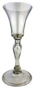 Georgian Wine glass with bell bowl and clear hollow stem on folded foot, H16cm,