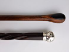 Twist carved hardwood walking cane, silver ball handle dated, London 1922,