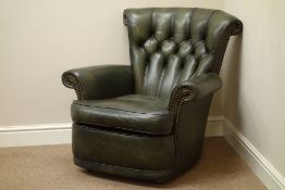 Mill Brooke Furnishings armchair upholstered in buttoned green leather,
