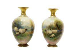 Pair of Royal Worcester porcelain ovoid vases,