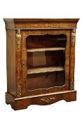 Victorian walnut pier cabinet with ormolu mounts and inlaid with floral marquetry, W92cm, D34cm,