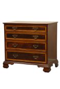 Reproduction figured mahogany chest fitted with four graduating drawers, satinwood banding,
