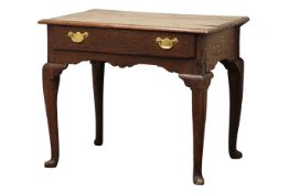 Early Georgian oak lowboy with single drawer, W81cm, H69cm,