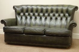 Mill Brooke Furnishings three seat sofa upholstered in buttoned green leather,