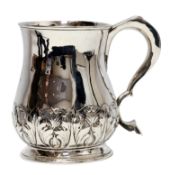 George II silver mug acanthus leaf decoration by Robert Makepeace II Newcastle 1728 approx 8oz