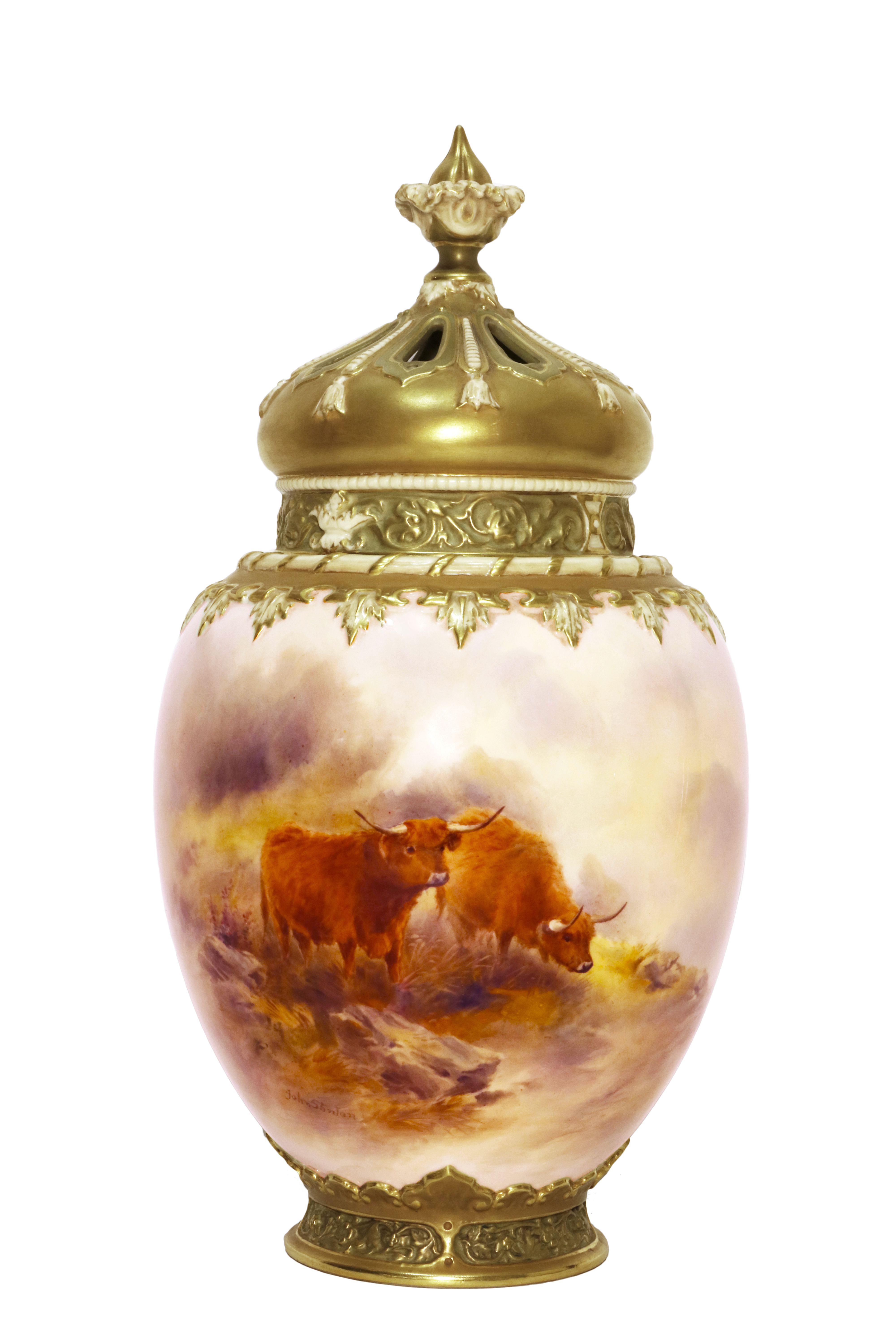Royal Worcester porcelain ovoid pot-pourri vase,