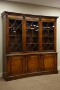 Bevan Funnell Reprodux concave bow front mahogany bookcase with three glazed above three panel