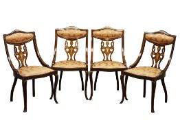 Set of four Edwardian rosewood salon chairs, inlaid with bone and satinwood,