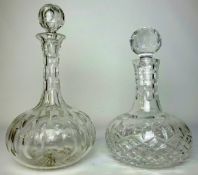 Stuart crystal hobnail cut mallet shaped decanter, another similar cut with ovals,