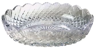 Waterford crystal glass oval dish, hobnail and fan cut decoration with waved rim and star cut base,