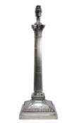 Mappin & Webb EPNS table lamp, stop fluted column with Corinthian capital on gadrooned stepped base,