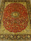 Iranian Najaf Abad rug carpet, cream ground with large red field,